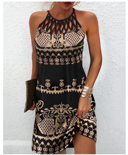 Fashion Print Dress Casual Halterneck Dresses For Women Summer Clothes