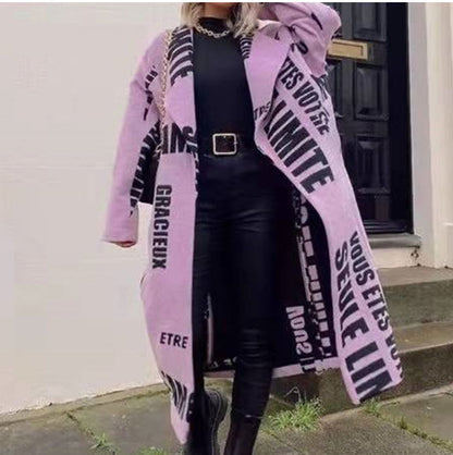 Women's Printed Dragon And Phoenix Woolen Coat