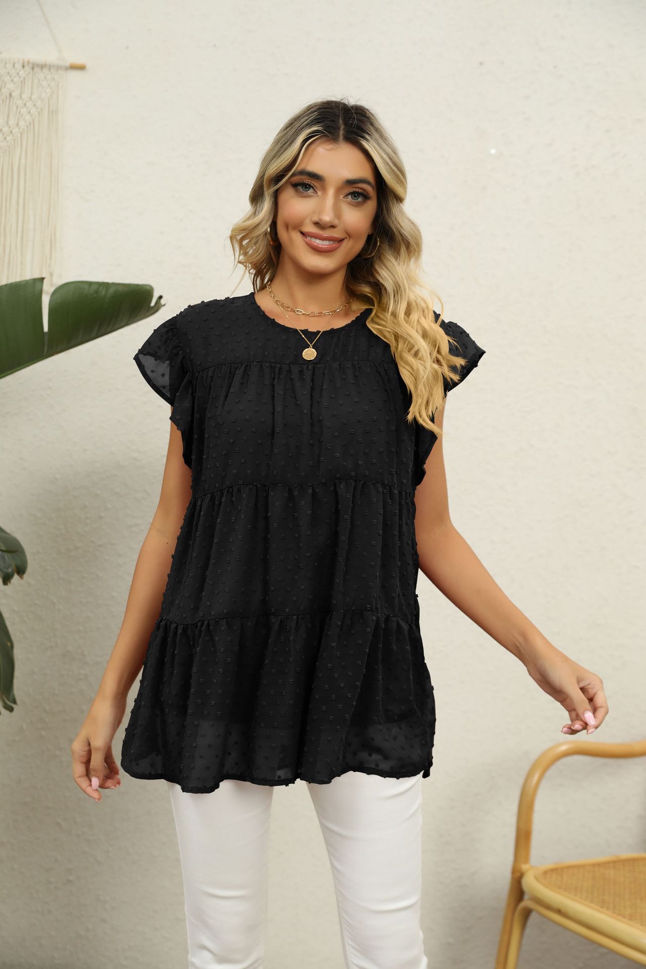 Loose Casual And Comfortable Stitching Fashion Short Sleeve Top