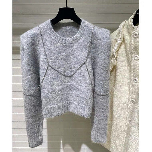 Women Round Neck Padded Sweater For Outer Wear