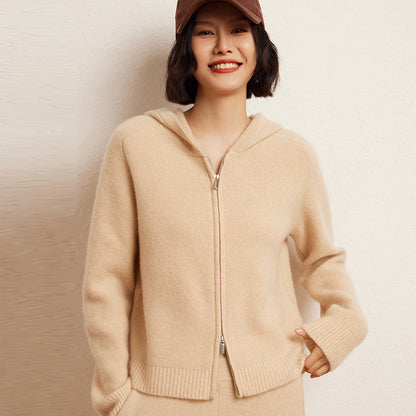 Women's Cashmere Hooded Zip Cardigan Sweater