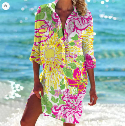 Women's 3D Printed Bikini Cardigan Vacation Beach Coat Shirt