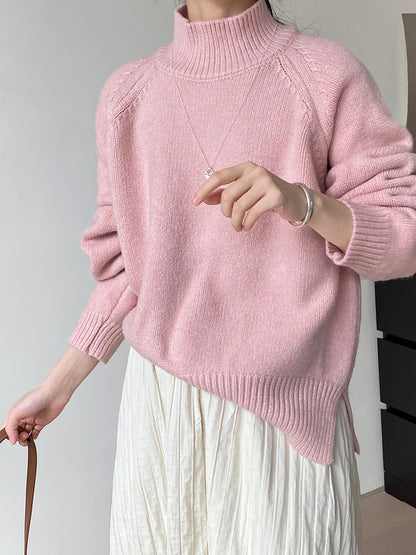 Autumn And Winter Solid Color Half Turtleneck Split Sweater