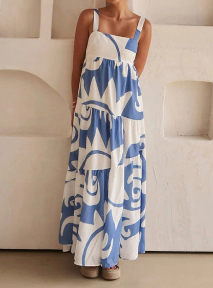 Holiday Casual Random Printed Swing Maxi Cami Dress