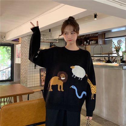 Korean version of the net red black jacquard sweater