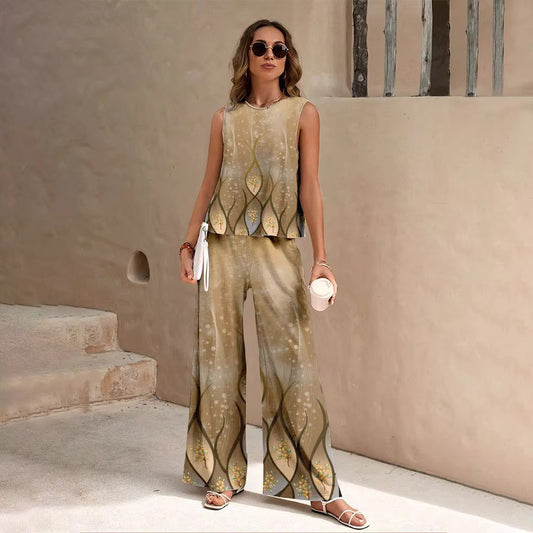 European And American Fashion Nation Geometric Vest Pants Suit