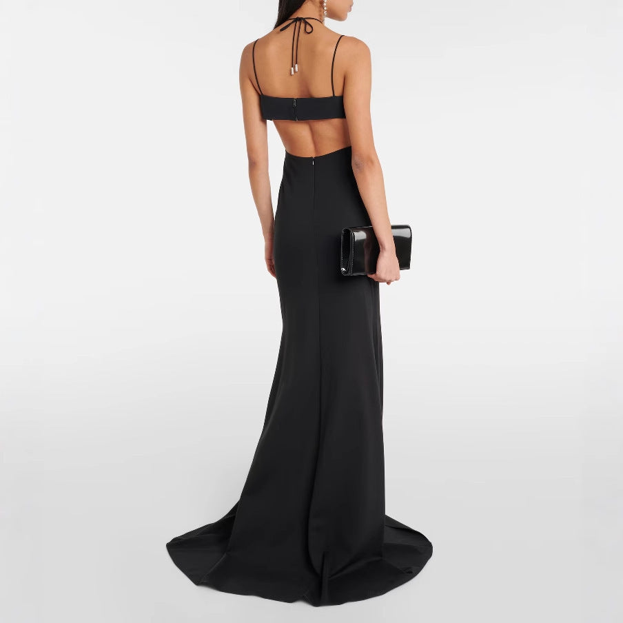 Tight Bandage One-piece Dress Black & Rhimestone Evening Dress