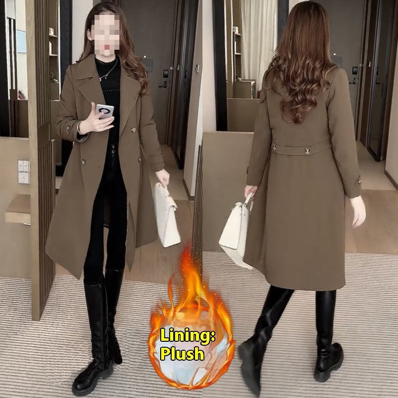 High-grade Fleece Thick Trench Coat Coat Western Style Slimming