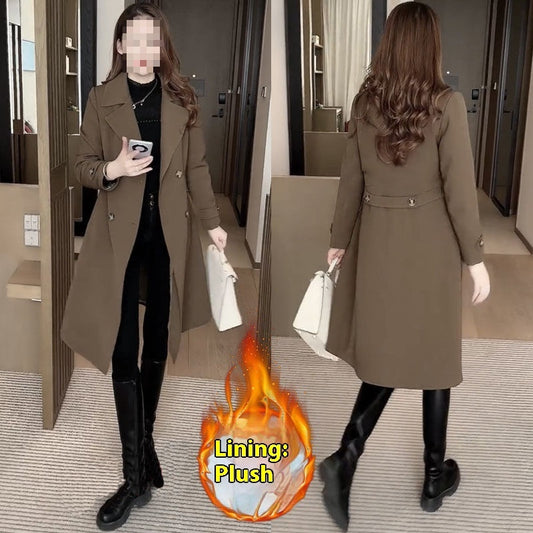 High-grade Fleece Thick Trench Coat Coat Western Style Slimming