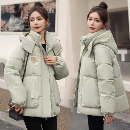 Women's Short Chic Loose Hooded Thickened Thermal Coat
