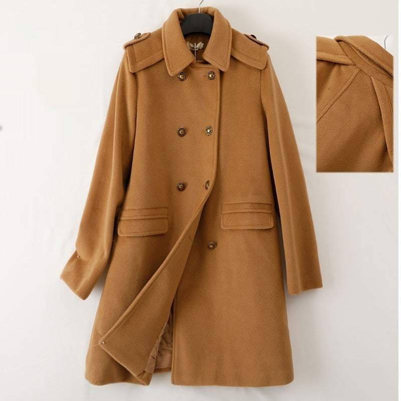 Korean Style Wool Double Breasted Coat For Women