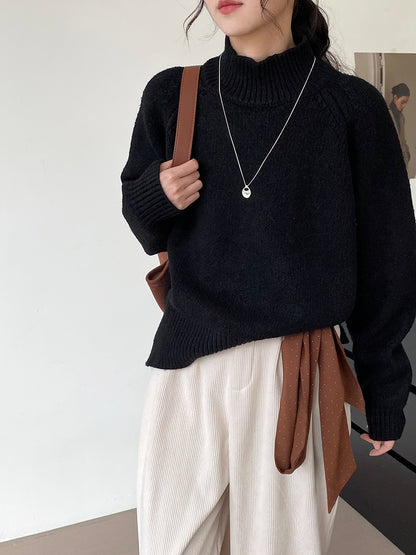 Autumn And Winter Solid Color Half Turtleneck Split Sweater