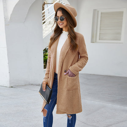 Long-sleeved plush woolen coat