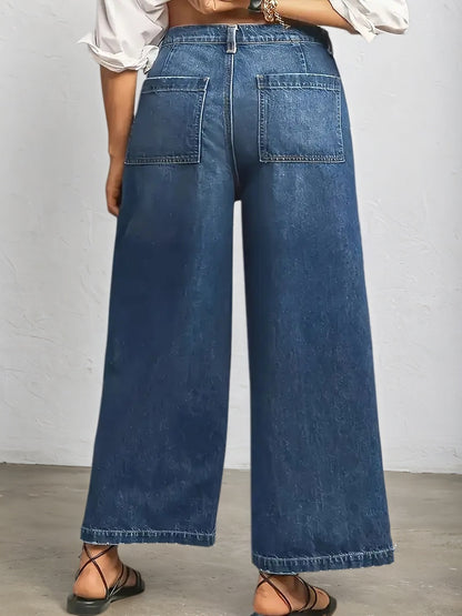 2025 New Women's Straight Leg Wide Leg Jeans, Slim Fit, Built-in Zipper, Designed Pocket, Suitable For Students, Work, And All Season Wear