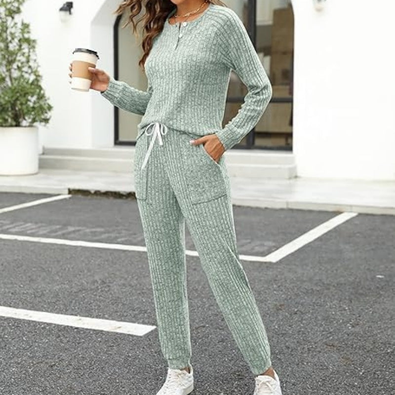 Women's Casual Pocket Suit Buckle Sports Sweater And Trousers Sports Suit