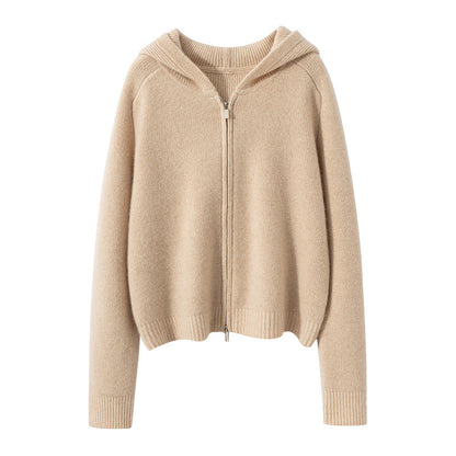 Women's Cashmere Hooded Zip Cardigan Sweater