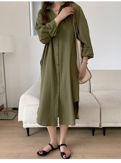 V-neck Slimming Long Sleeve Loose Plus Size Shirt Dress