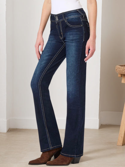 New Super Elastic Embroidered Pocket Jeans - Comfortable, Casual, And Fashionable, With Classic Button Closure Design - Retro Navy Blue, Perfect Choice For All Seasons