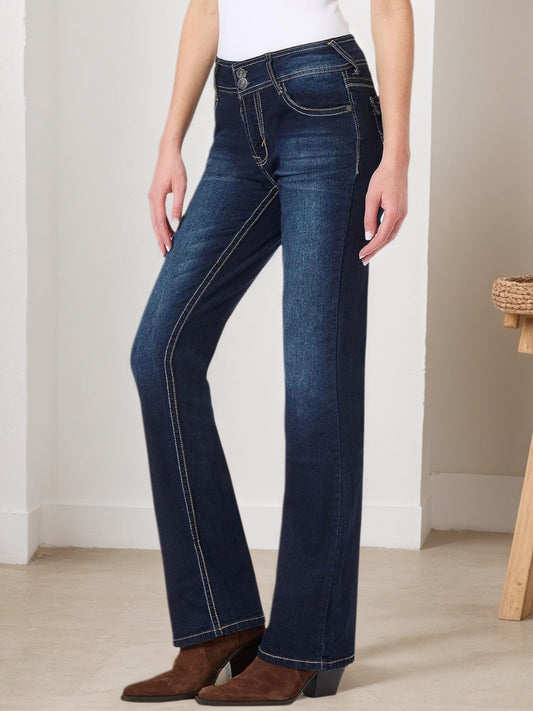 New Super Elastic Embroidered Pocket Jeans - Comfortable, Casual, And Fashionable, With Classic Button Closure Design - Retro Navy Blue, Perfect Choice For All Seasons