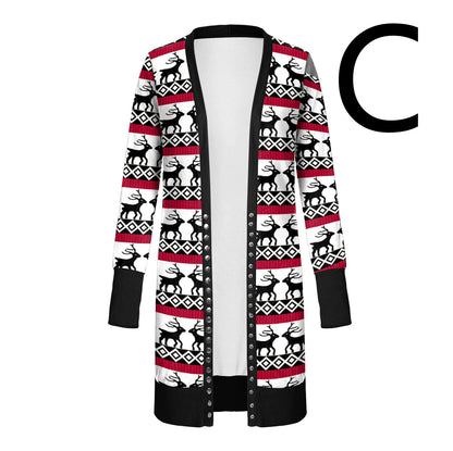 Christmas Print Fashion Long-sleeved Cardigan Women