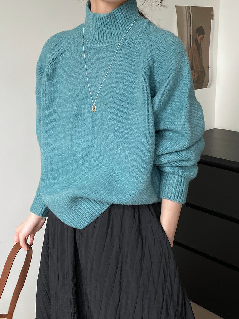 Autumn And Winter Solid Color Half Turtleneck Split Sweater