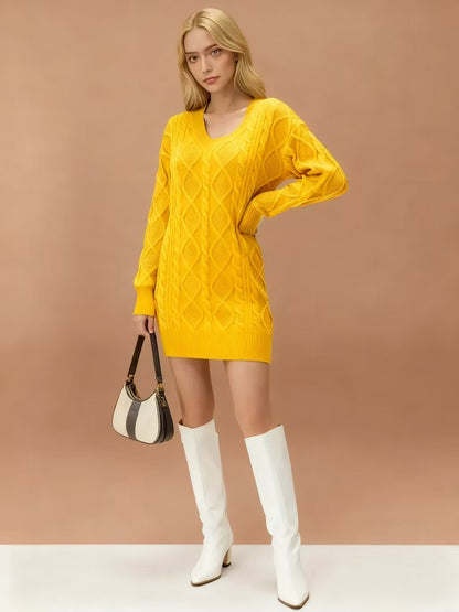 Mid-length Sweater V-neck Knitted Casual Twist Dress