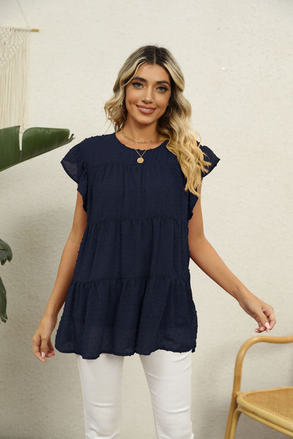 Loose Casual And Comfortable Stitching Fashion Short Sleeve Top