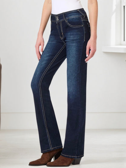 New Super Elastic Embroidered Pocket Jeans - Comfortable, Casual, And Fashionable, With Classic Button Closure Design - Retro Navy Blue, Perfect Choice For All Seasons