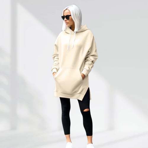 Solid Color Hooded Split Shoulder Sleeve Brushed Hoody