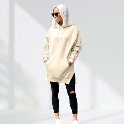 Solid Color Hooded Split Shoulder Sleeve Brushed Hoody