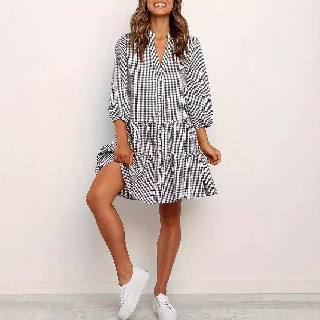 Fashion Simple Loose Plaid Dress Women