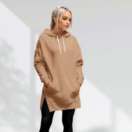 Solid Color Hooded Split Shoulder Sleeve Brushed Hoody