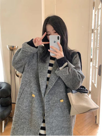 Lapel Loose Over Knee Wool Coat