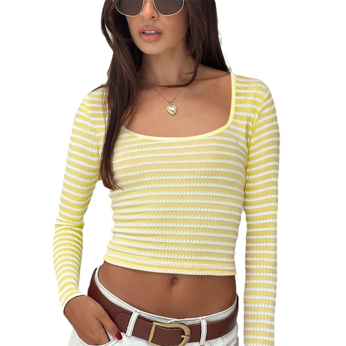 Slim-fit Two-tone Striped Long-sleeved Knitted T-shirt