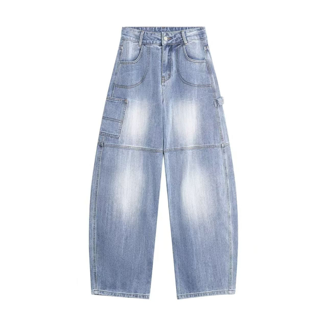 Washed Wide-leg Overalls Casual Straight-leg Long Pants American High Street Printed Jeans For Women