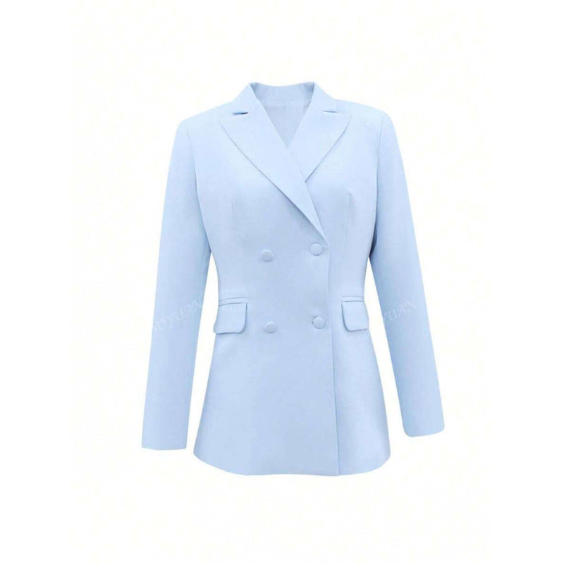Autumn Solid Color Notched Lapel Double Breasted Pocket Set