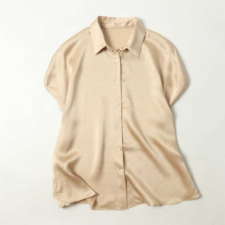 Pearl Satin Shirt Reverse Collar Single-breasted