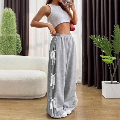 European And American Fashion Street Fashion Bow Lace Stitching Personality Wide Leg Pants