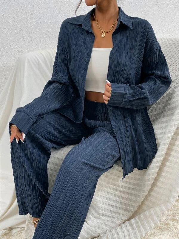 Women's Shirt Collar Loose Cardigan Long-sleeve Suit