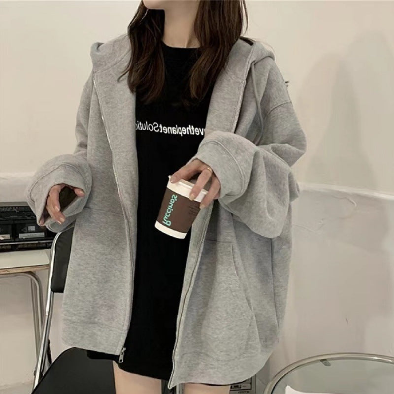 Sweater Coat For Women Spring And Autumn Outer Wear Loose And Idle Printed Hooded