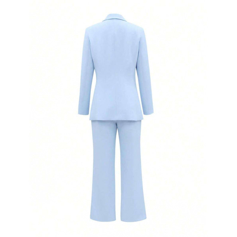 Autumn Solid Color Notched Lapel Double Breasted Pocket Set