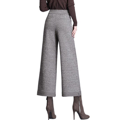 Small Woolen Wide-leg Pants Women's High Waist Cropped Pants