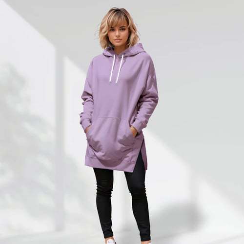 Solid Color Hooded Split Shoulder Sleeve Brushed Hoody