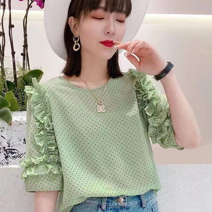 Summer New Pleated Loose Floral Blouse Top