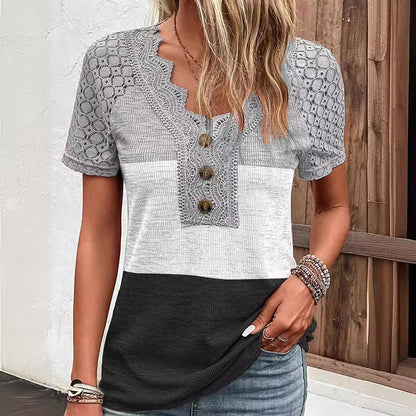 Women's Casual Lace Patchwork Short-sleeved T-shirt