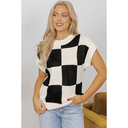 Women's Plaid Color Matching Knitted T-shirt