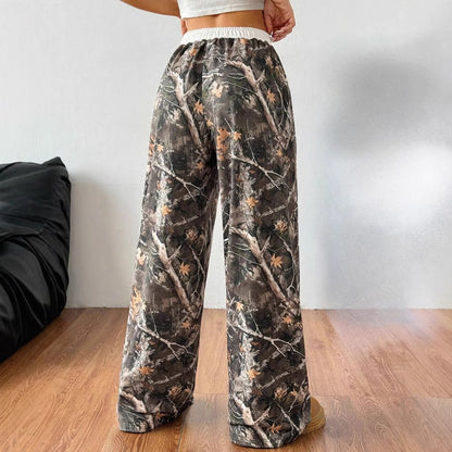 Women's Fashion Casual Elastic Waist Tight Camouflage Printing Mop Pants