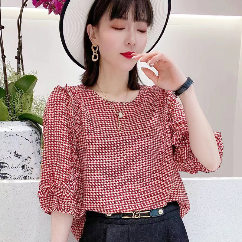 Summer New Pleated Loose Floral Blouse Top