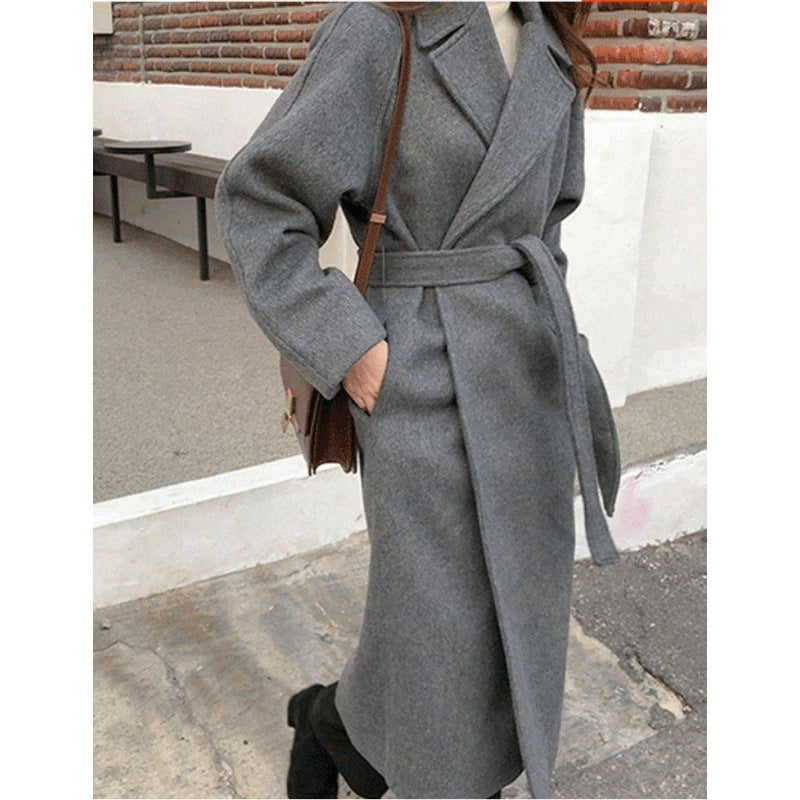 Loose Temperament Minimalist Lace-up Thick Wool Commuter's All-matching Coat