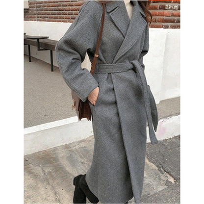 Loose Temperament Minimalist Lace-up Thick Wool Commuter's All-matching Coat